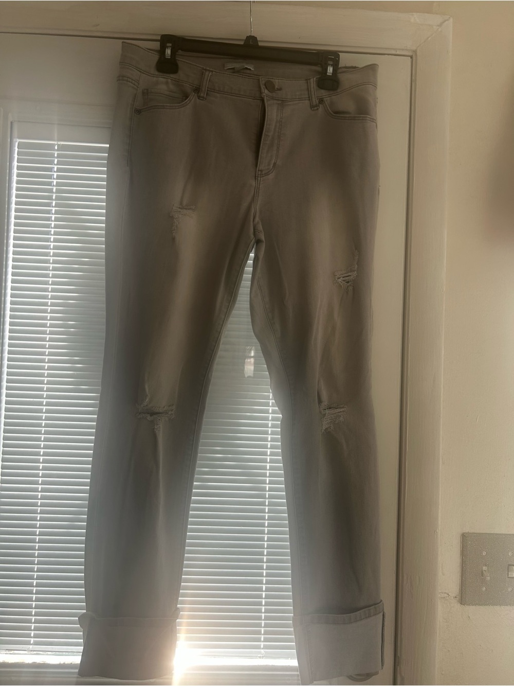New York & Company Light Gray Boyfriend Jeans - Distressed Cuffed Style